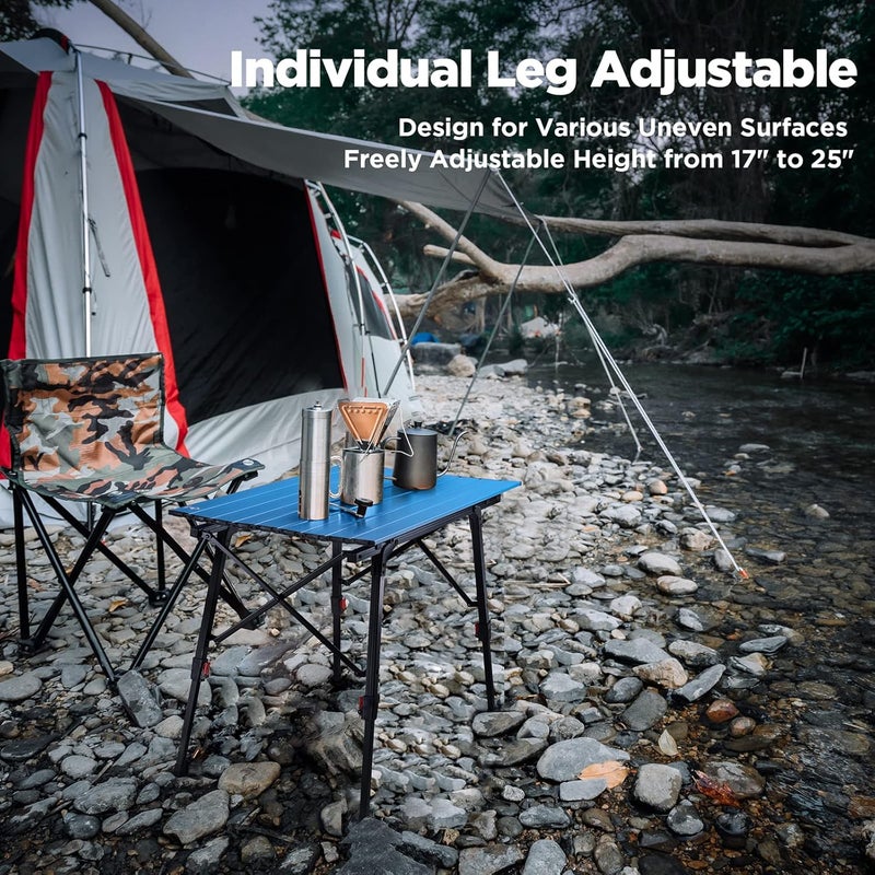 VILLEY Portable Camping Table with Adjustable Legs, Lightweight Aluminum Folding Beach Table with Carrying Bag for Outdoor Cooking, Picnic, Beach, Backyards, BBQ and Party - Image 5